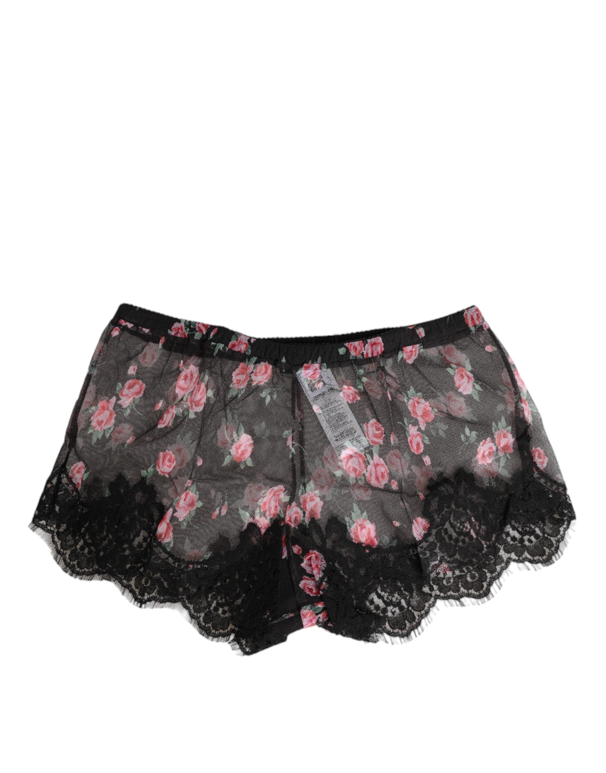 Sous-vêtements en dentelle noire et rose Dolce & Gabbana, tissu en maille délicate avec motifs floraux.