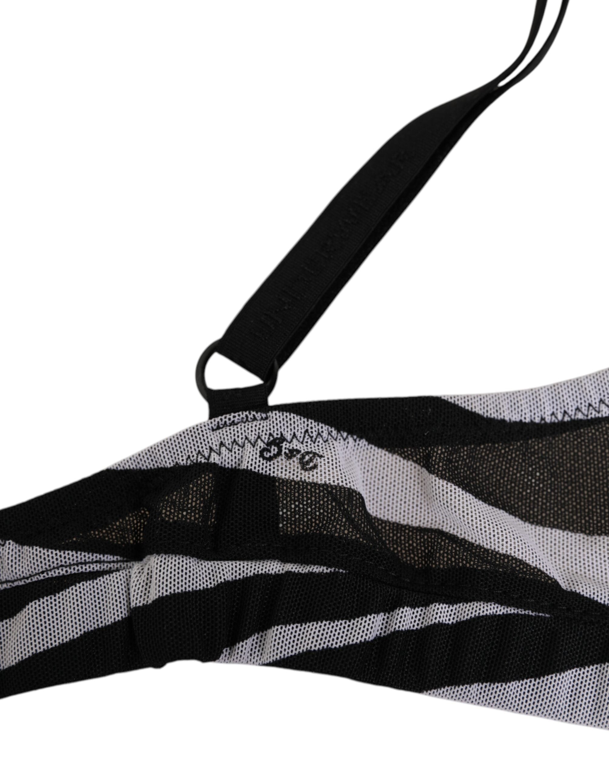 Brassière en dentelle transparente Dolce & Gabbana à imprimé zèbre noir et blanc, sous-vêtements élégants et légers.