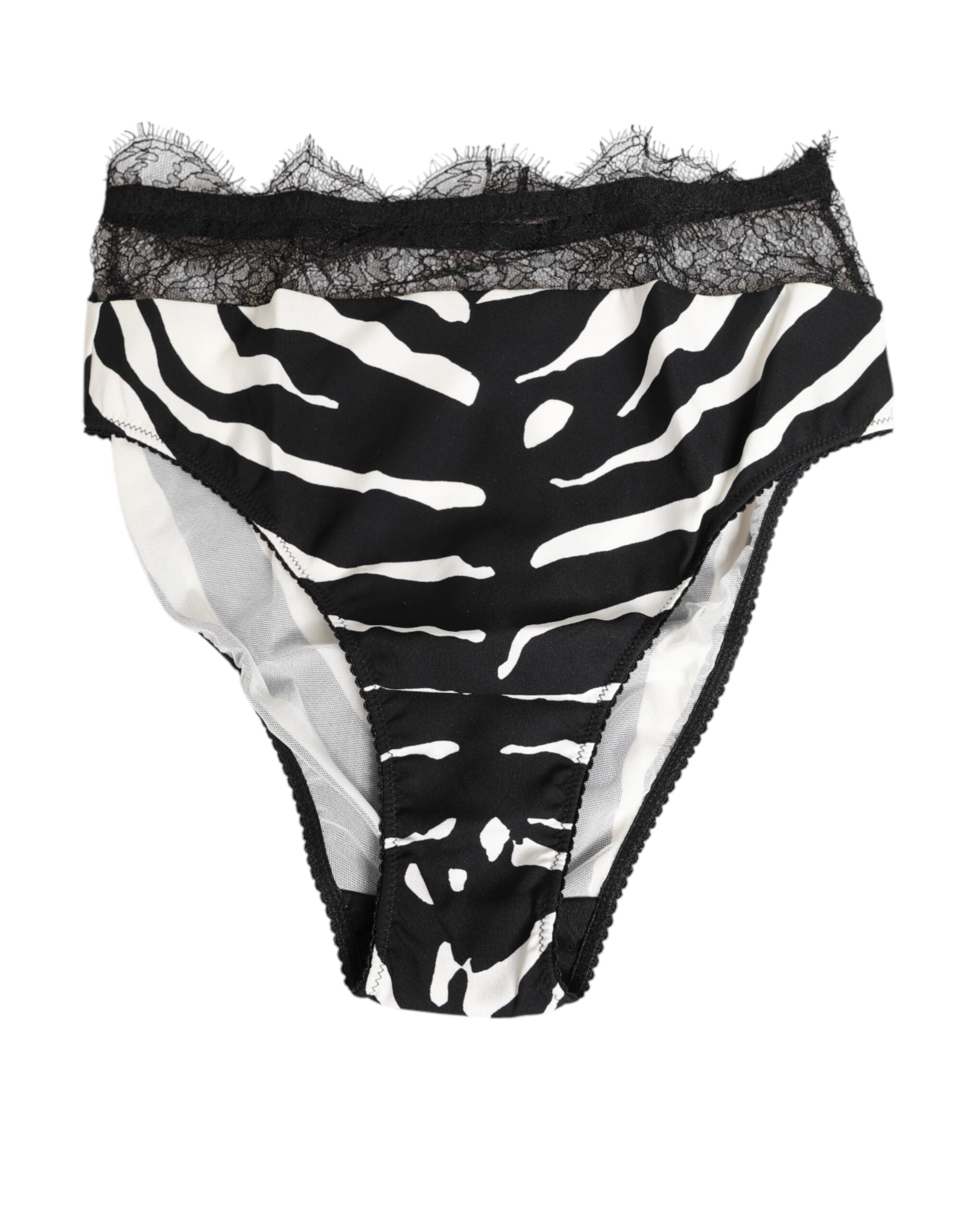 Sous-vêtements haute en dentelle à imprimé zèbre noir et blanc de Dolce & Gabbana, avec finition en dentelle élégante.