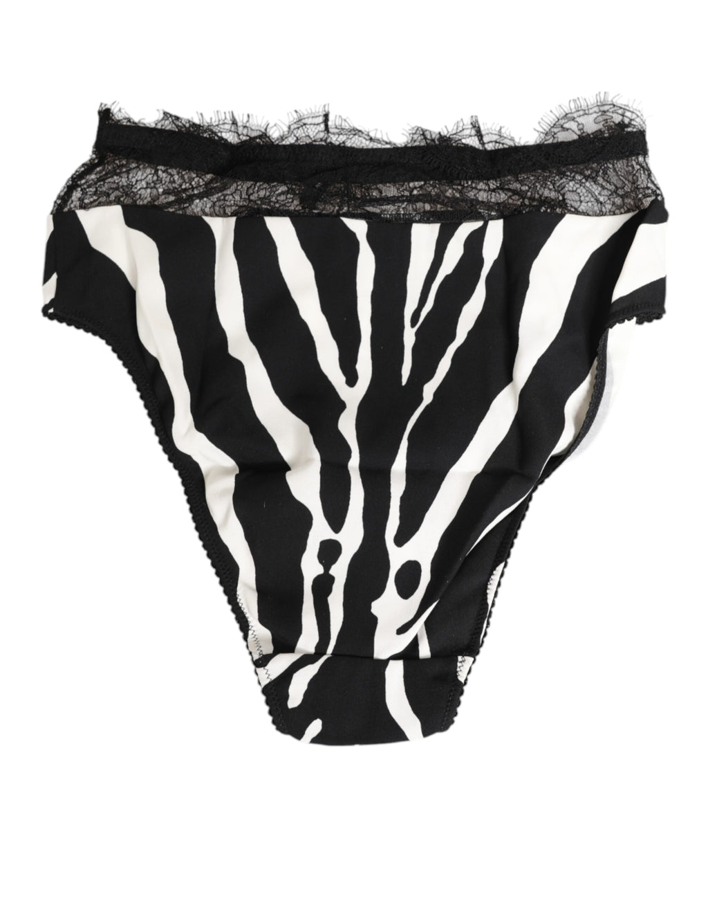 Sous-vêtements fendus noirs et blancs Dolce & Gabbana avec motif zèbre et bordure en dentelle, coupe haute et élégante.