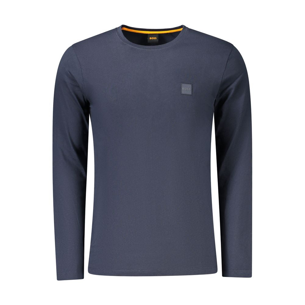 T-shirt en coton bleu de Hugo Boss, style décontracté, avec logo discret, porté sur un mannequin.