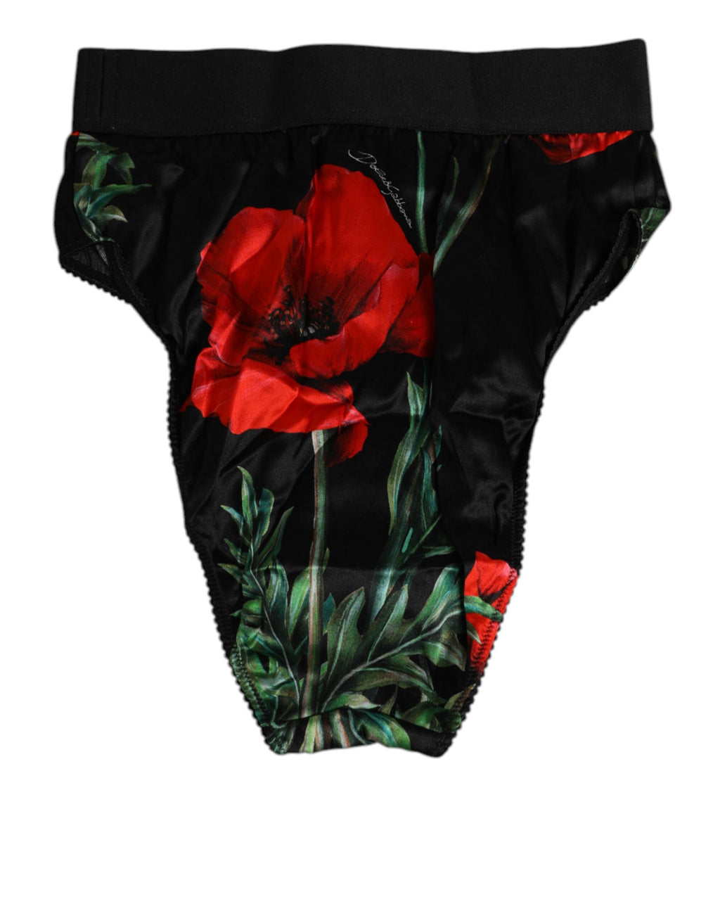 Sous-vêtements en mesh noir à taille haute avec imprimé floral de Dolce & Gabbana, looks élégants et sophistiqués.