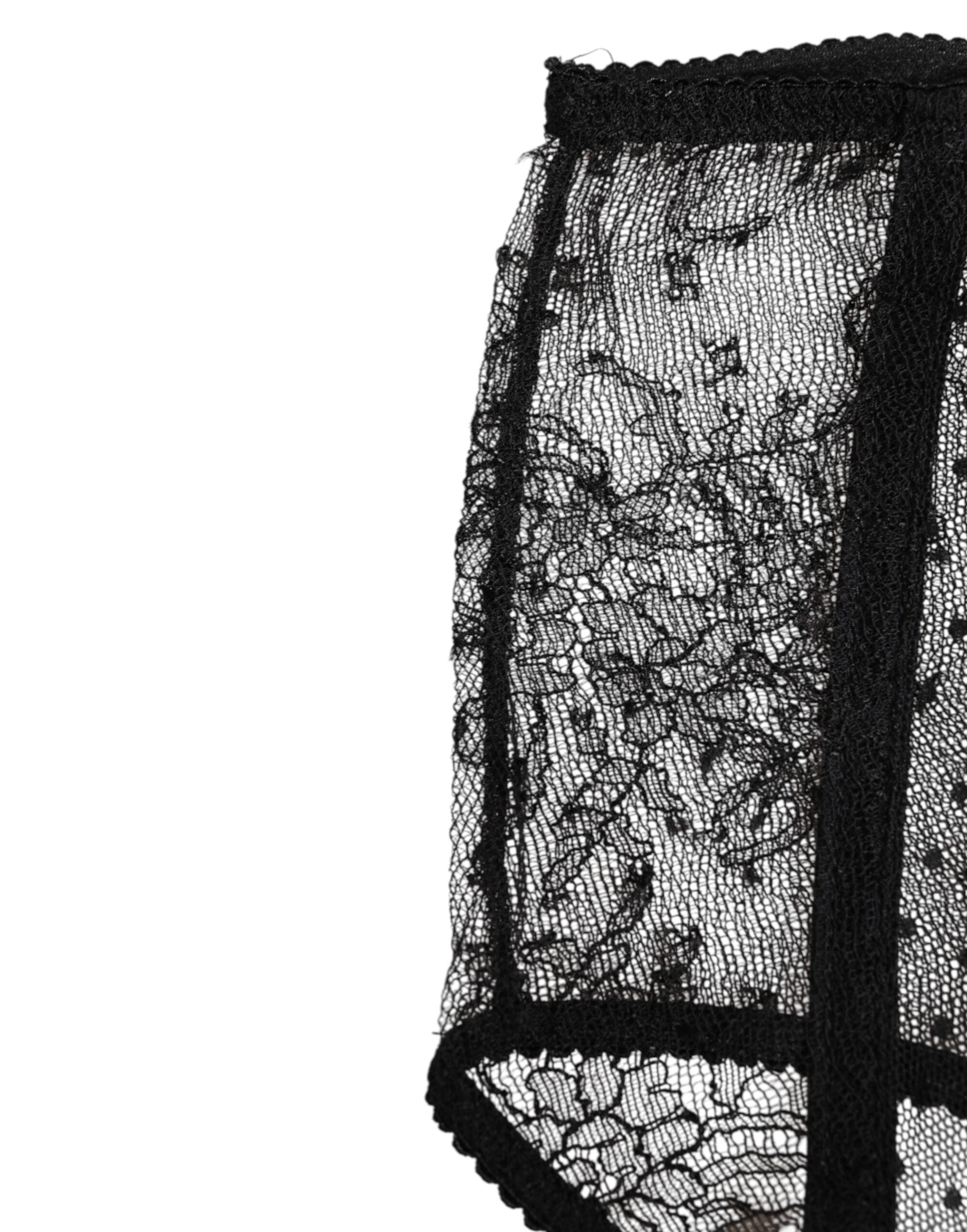 Culotte haute en dentelle noire à pois transparente de Dolce & Gabbana, lingerie élégante et sophistiquée.