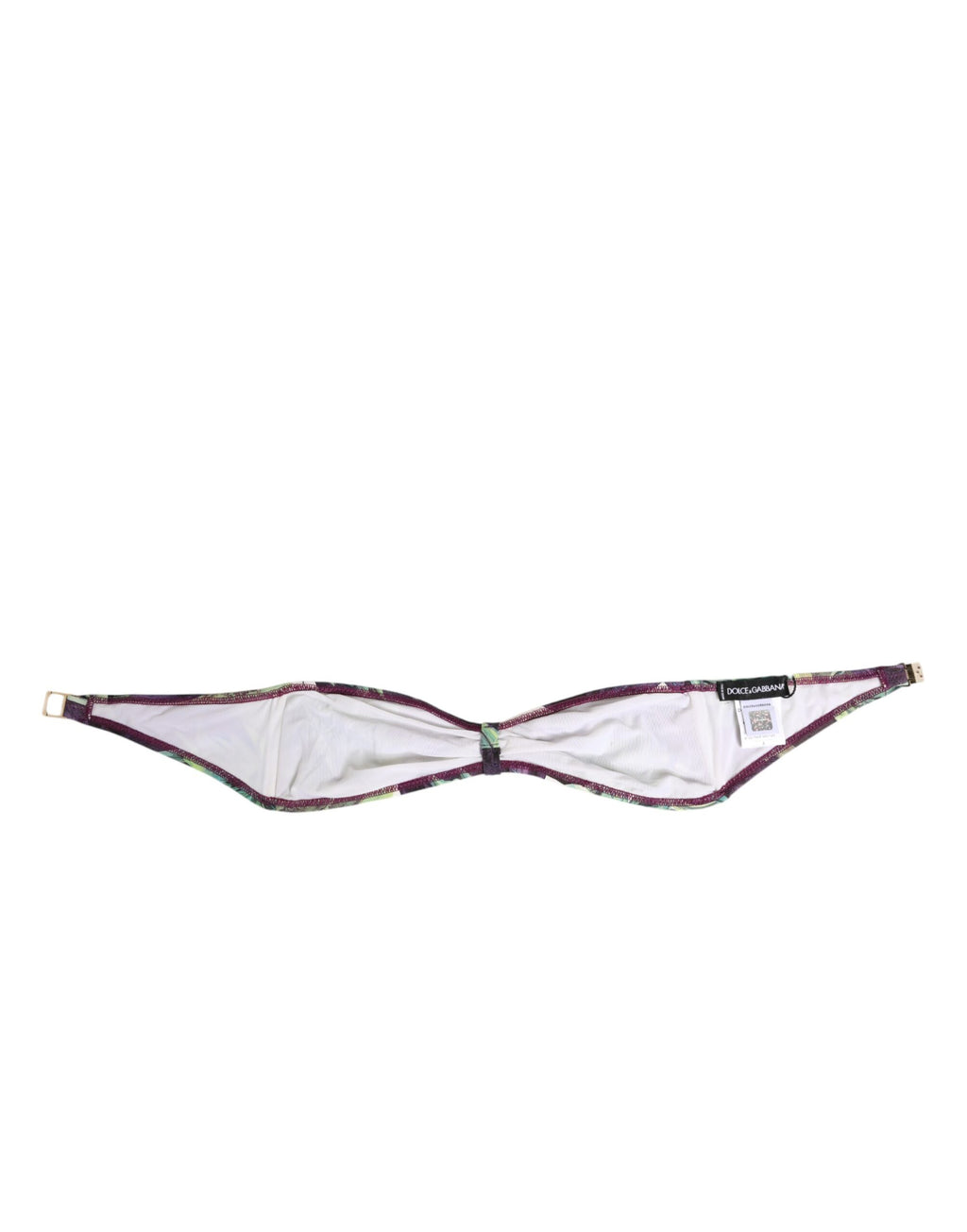 Maillot de bain bandeau Dolce & Gabbana à imprimé feuilles violettes et vertes, style élégant et féminin.