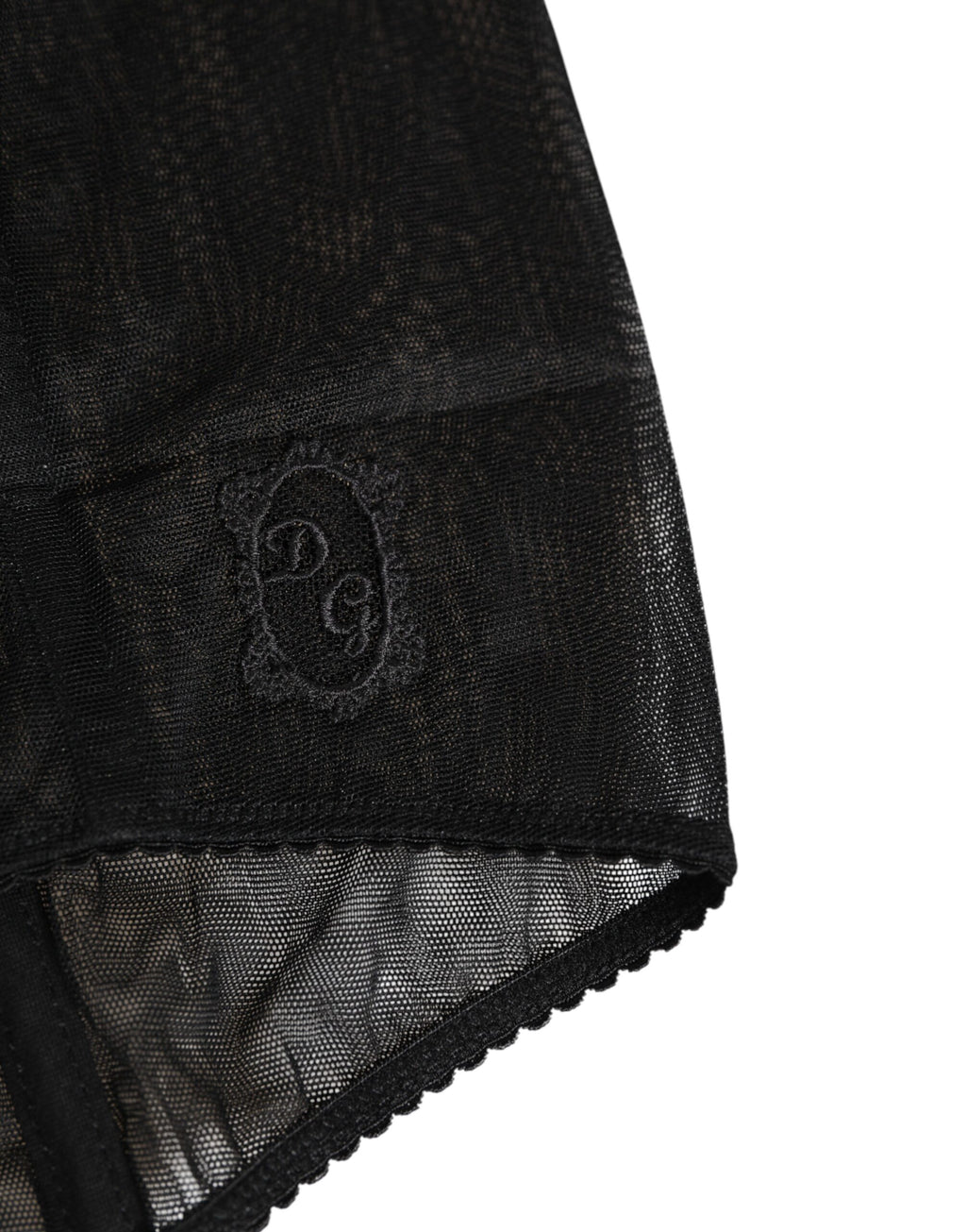 Sous-vêtement gainant noir en maille transparente de Dolce & Gabbana, taille haute et ajustement féminin.
