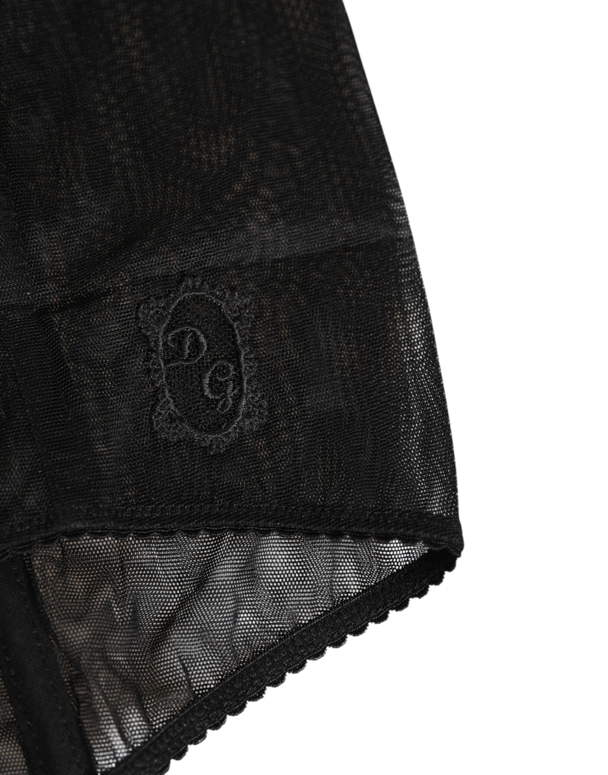 Sous-vêtement gainant noir en maille transparente de Dolce & Gabbana, taille haute et ajustement féminin.