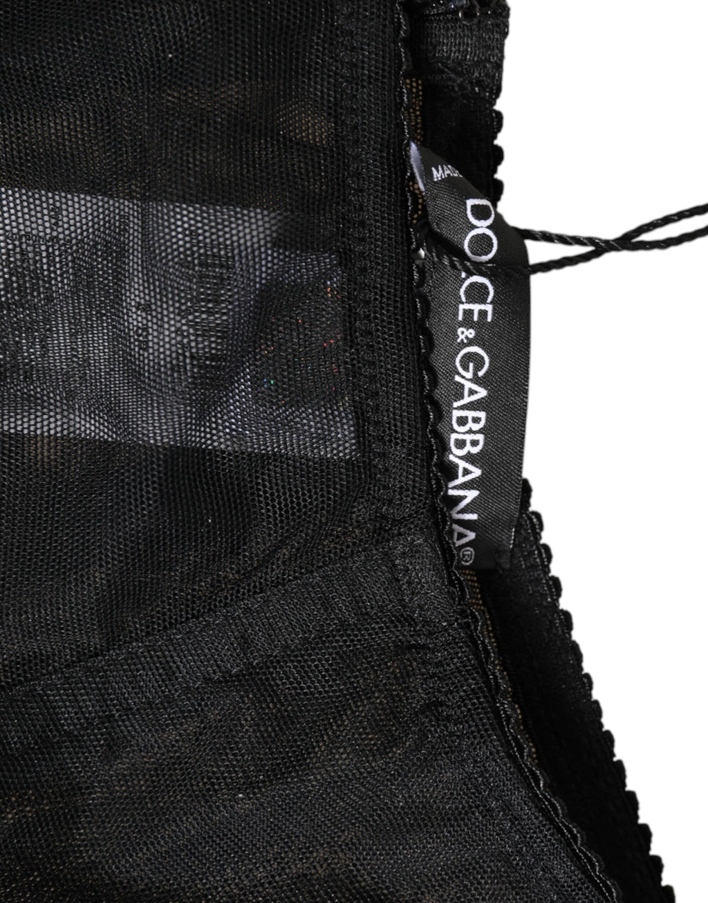 Sous-vêtements gainants noirs Dolce & Gabbana, ceinture haute en mesh transparent, sexy et élégant pour silhouette affinée.