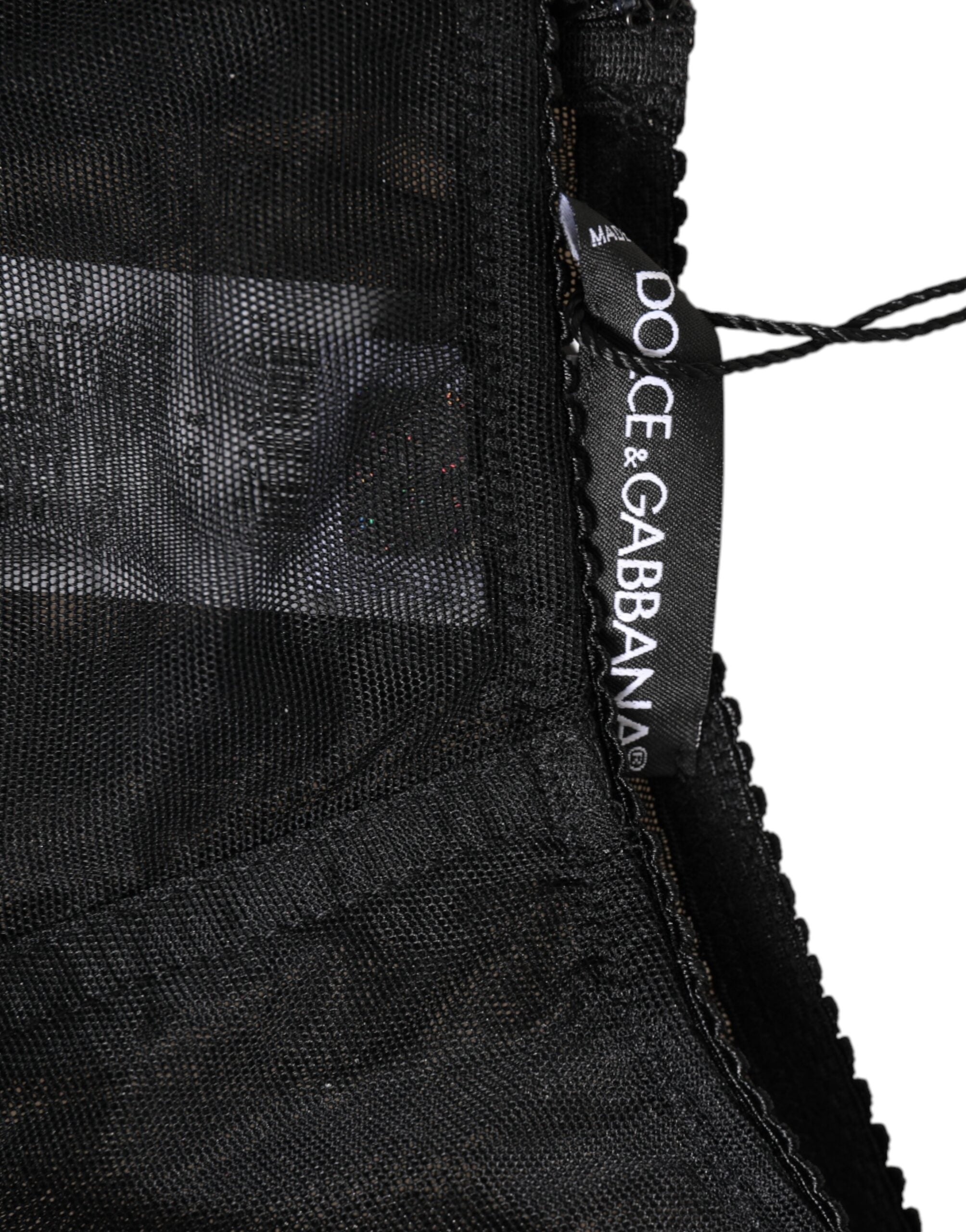 Sous-vêtements gainants noirs Dolce & Gabbana, ceinture haute en mesh transparent, sexy et élégant pour silhouette affinée.