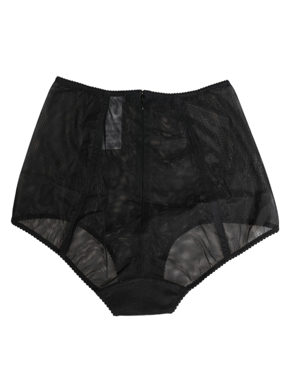 Sous-vêtements gainants noirs à taille haute en mesh transparent de Dolce & Gabbana, vêtement de lingerie élégante et ajustée.