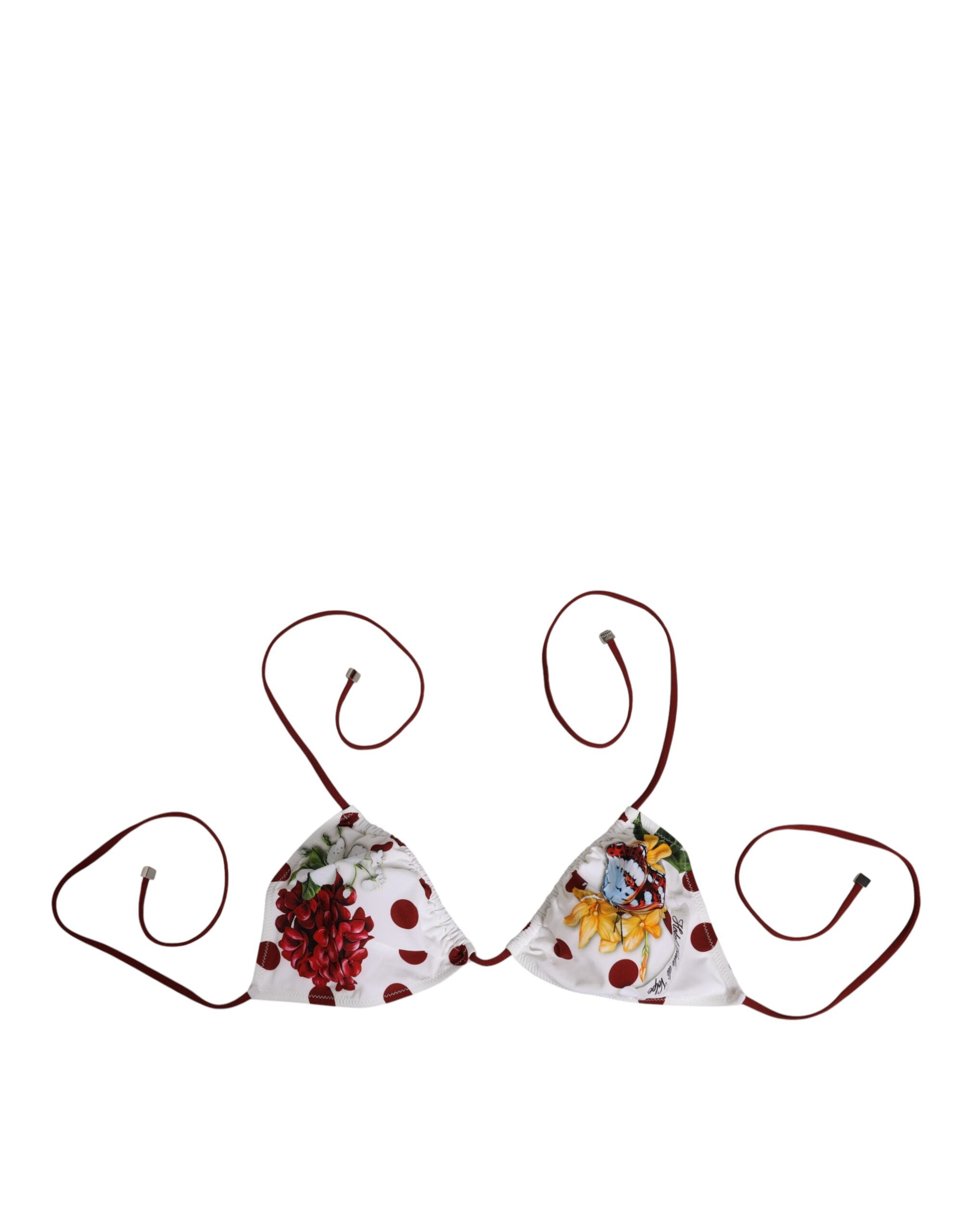Triangle Dolce & Gabbana en coton blanc à pois rouges et motif floral, style élégant avec design tendance.