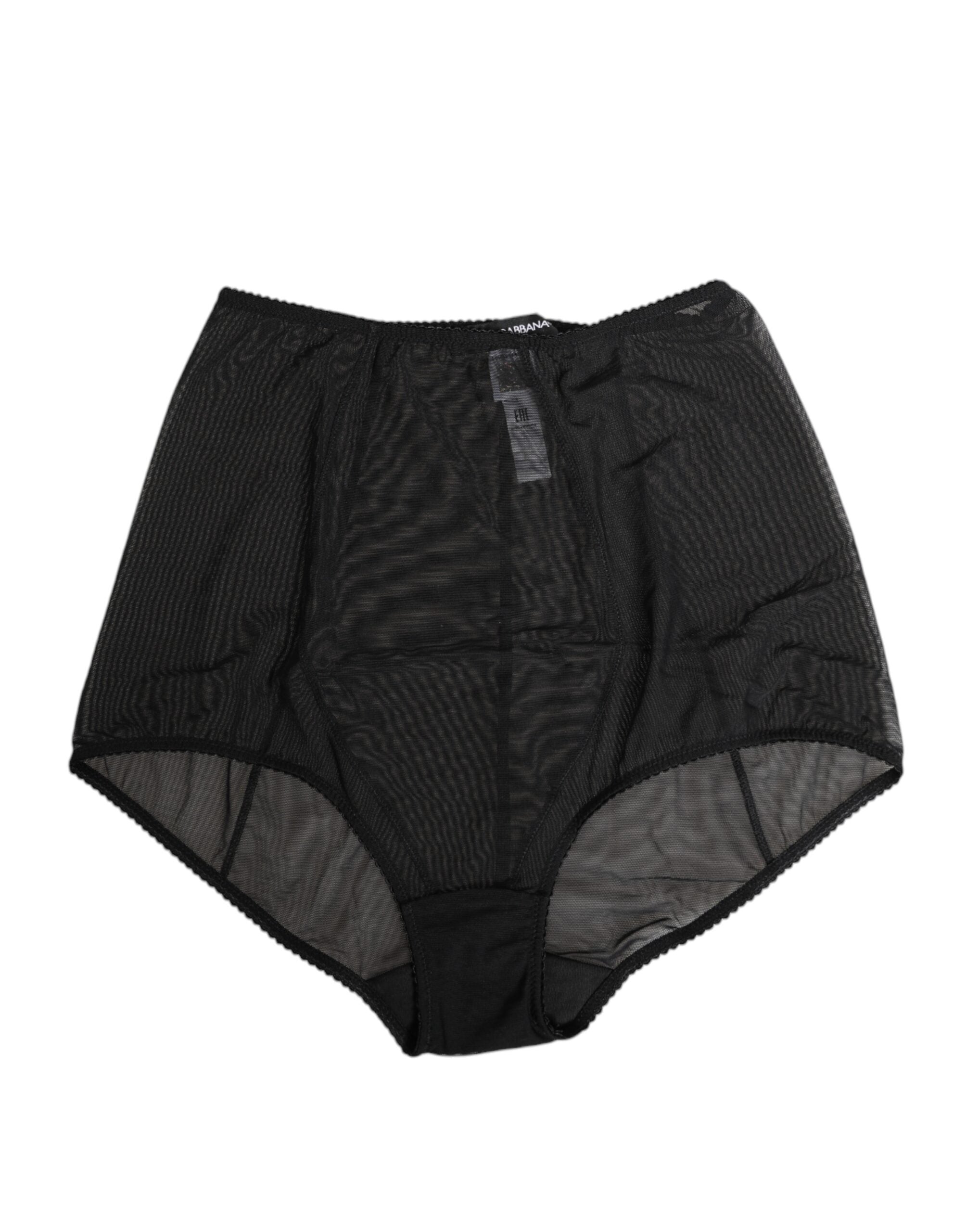 Sous-vêtements modelants en dentelle noire à taille haute de Dolce & Gabbana, tissu mesh transparent et élégant.