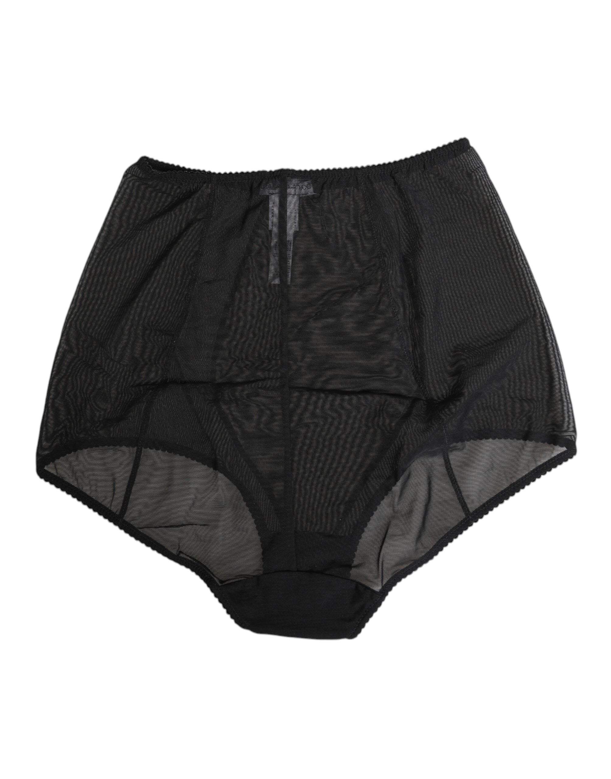 Sous-vêtements gainants noirs Dolce & Gabbana, taille haute en mesh transparent, design élégant et moderne.
