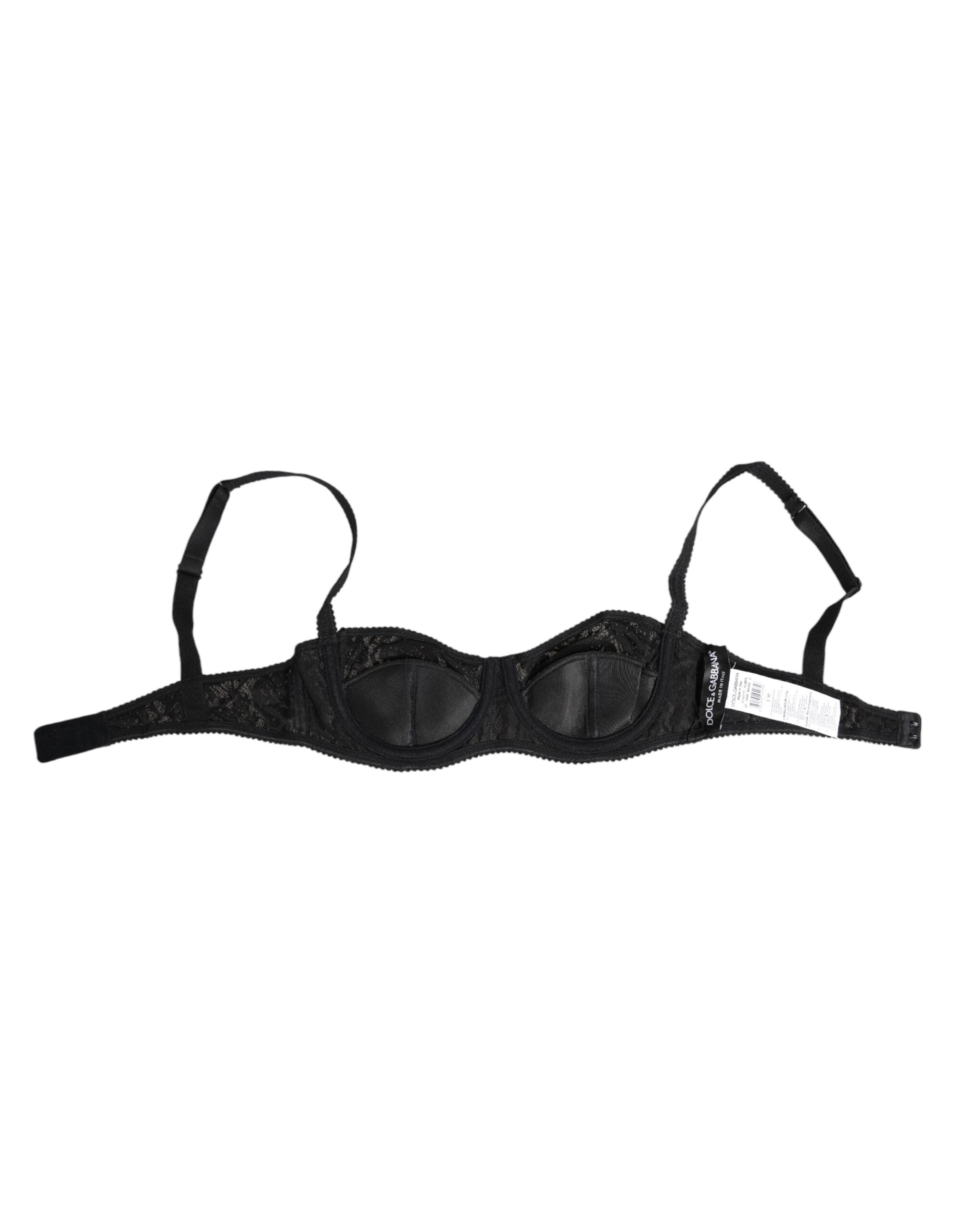 Soutien-gorge noir en dentelle Dolce & Gabbana avec armatures, lingerie élégant et sophistiqué pour femme.