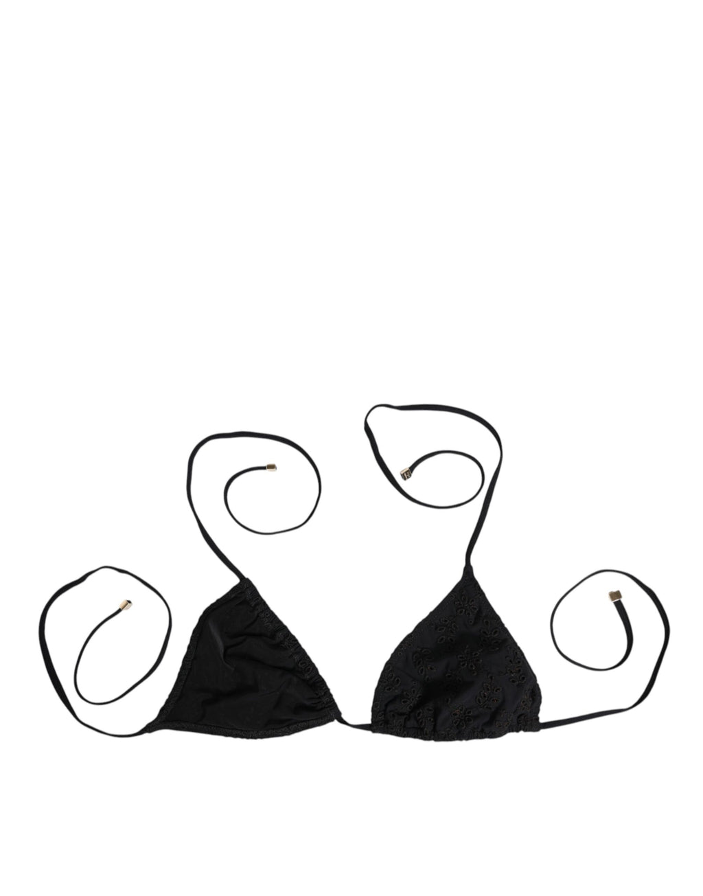 Maillot de bain triangle noir Dolce & Gabbana avec broderies élégantes, parfait pour la plage ou la piscine.