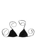 Maillot de bain triangle noir Dolce & Gabbana avec broderies élégantes, parfait pour la plage ou la piscine.