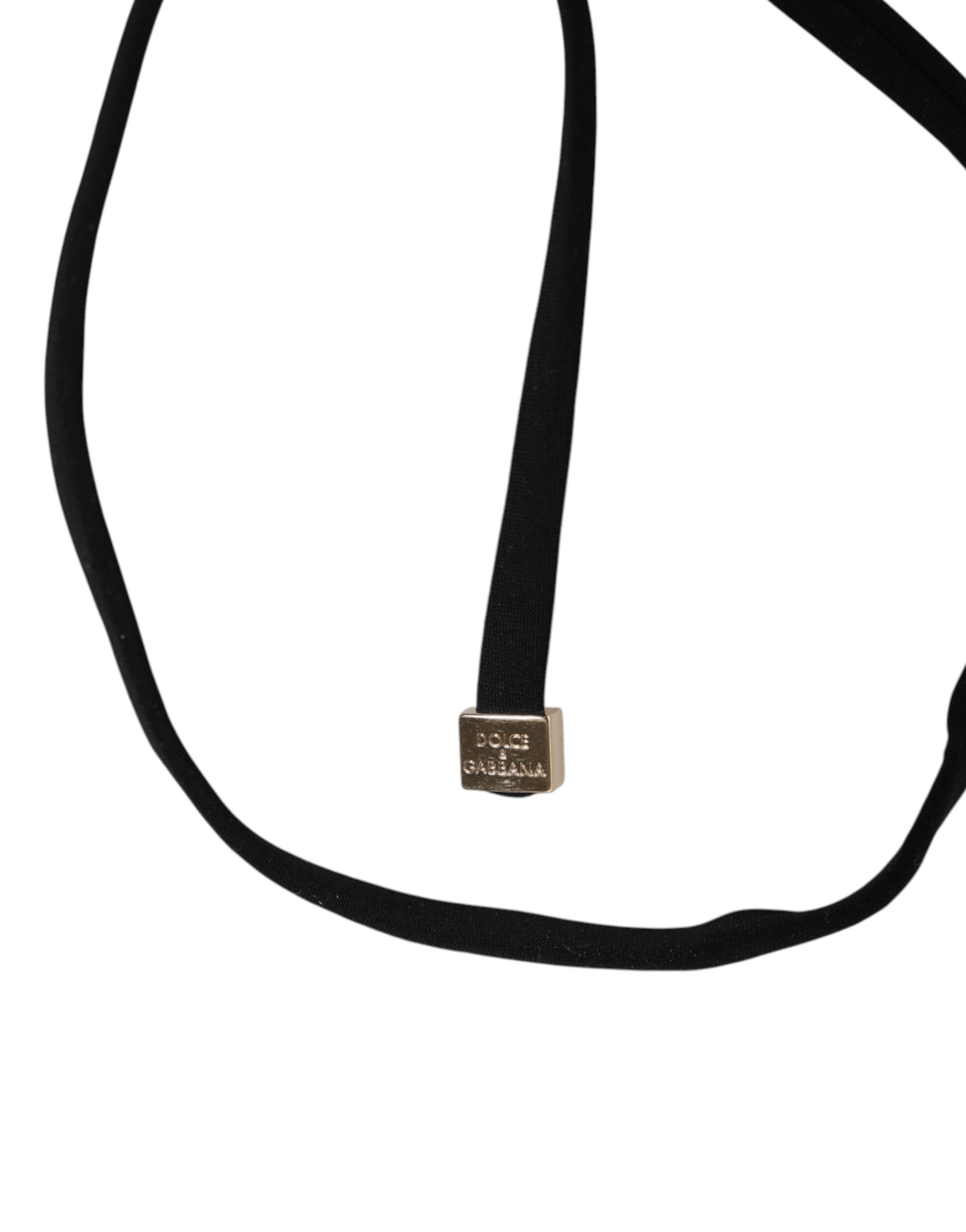 Maillot de bain triangle noir Dolce & Gabbana avec broderies élégantes, sous-vêtements de plage sophistiqués.