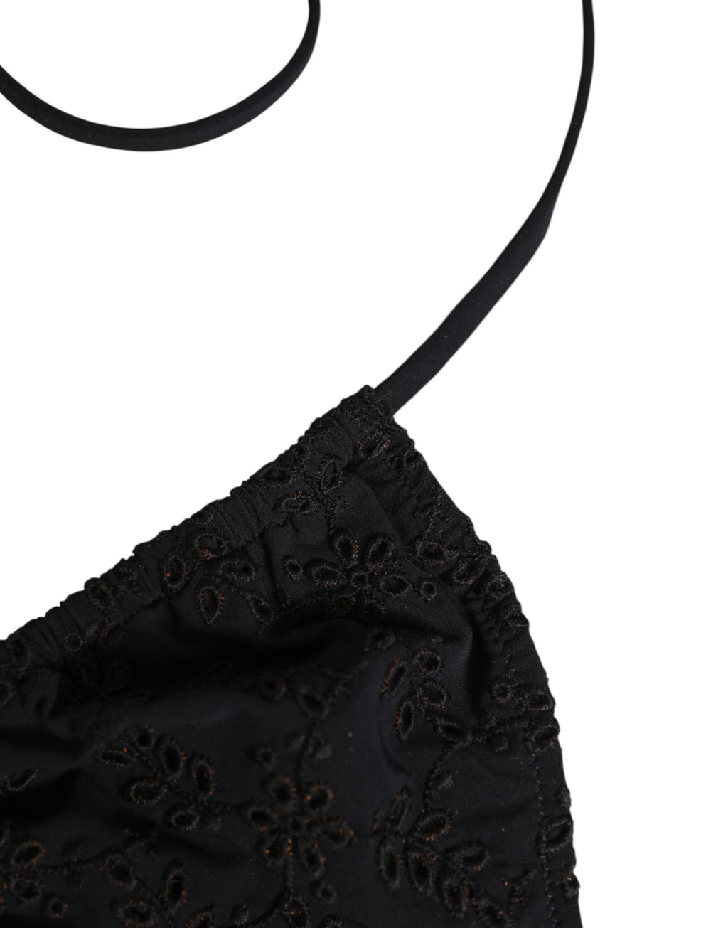 Slip de bain triangle noir Dolce & Gabbana avec broderies élégantes, idéal pour la plage ou la piscine.