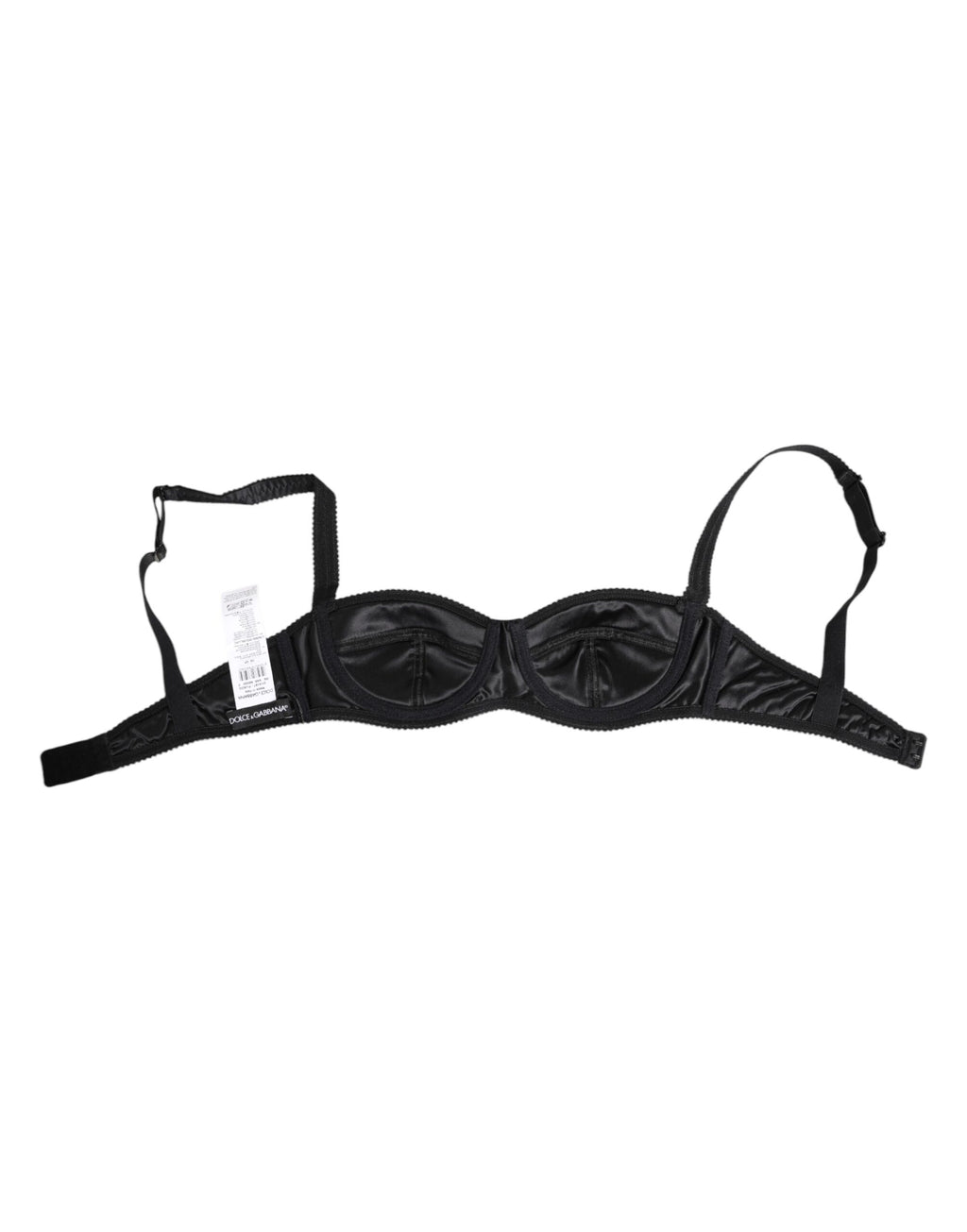 Soutien-gorge en satin de soie noir sans fil de la lingerie Dolce & Gabbana, vue de face avec détails élégants.