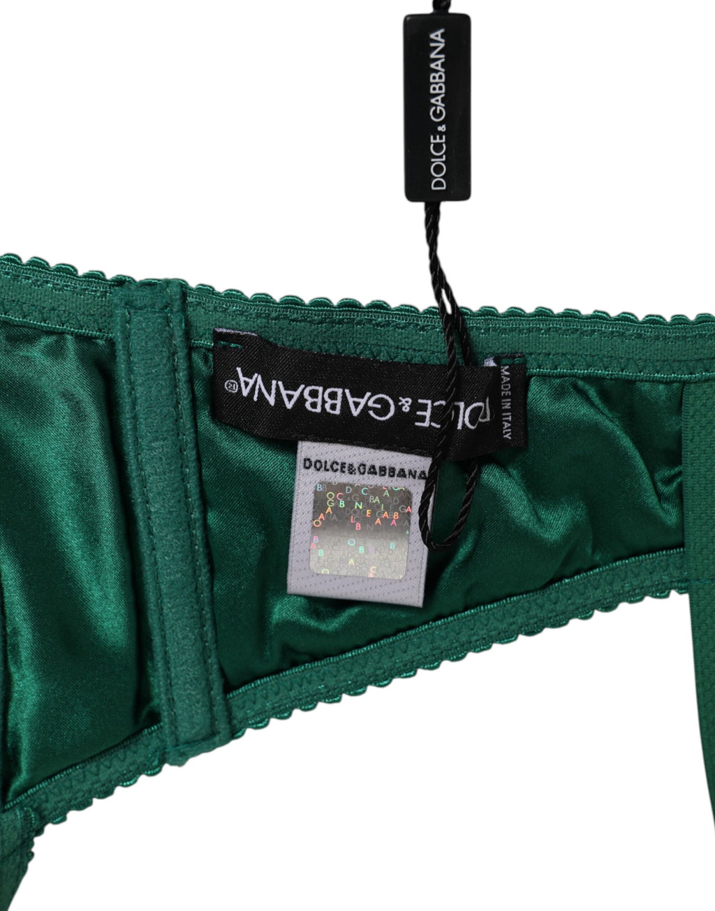 Sous-vêtements Dolce & Gabbana, soutien-gorge en satin vert mi-rembourré avec armatures et motif musc.