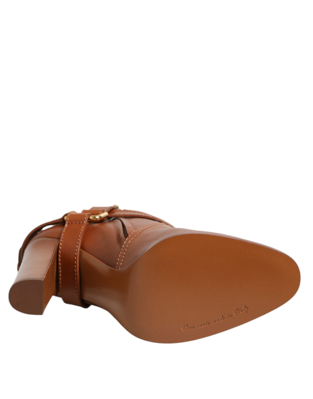 Chaussures bottines en cuir marron Dolce & Gabbana avec boucle logo DG, style élégant et sophistiqué pour femmes.