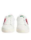 Chaussures basses en cuir blanc Dolce & Gabbana avec broderie de rose, style élégant et sophistiqué.