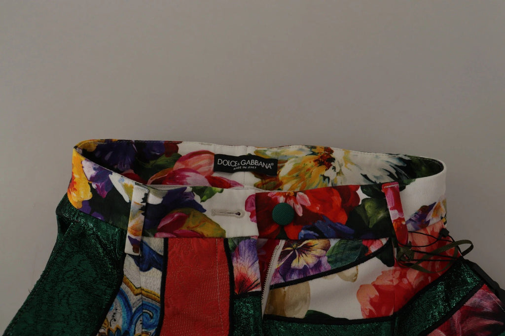 Pantalons Dolce & Gabbana à taille haute, patchwork multicolore en jacquard avec motifs élégants et détails sophistiqués.