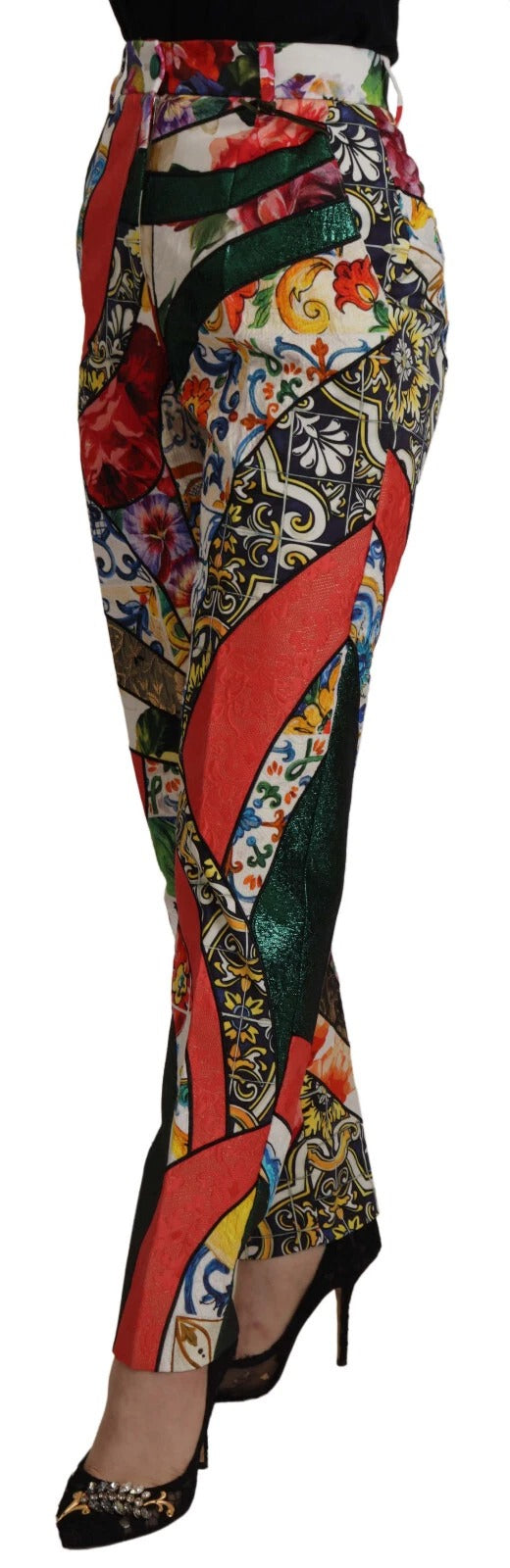Pantalon à taille haute Dolce & Gabbana en jacquard multicolore à patchwork, élégant et détaillé.