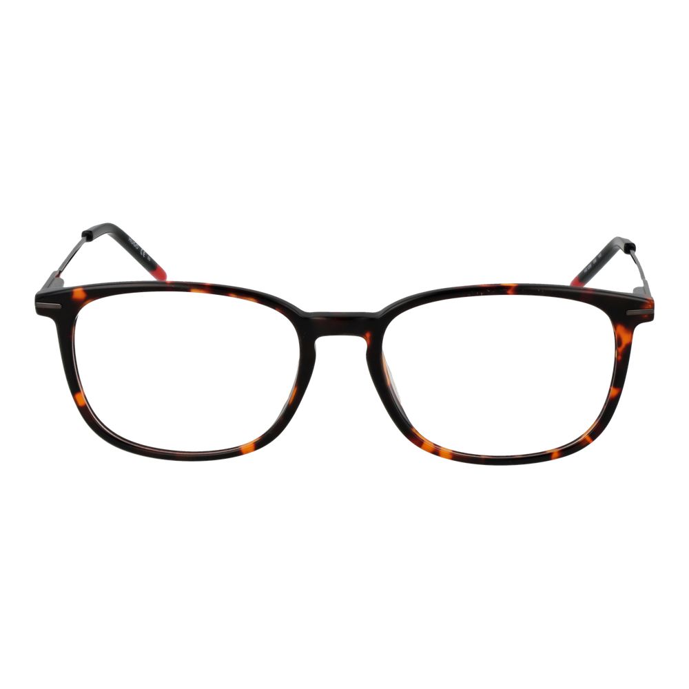Lunettes en acétate marron de Hugo Boss avec monture élégante et moderne, vues de face.