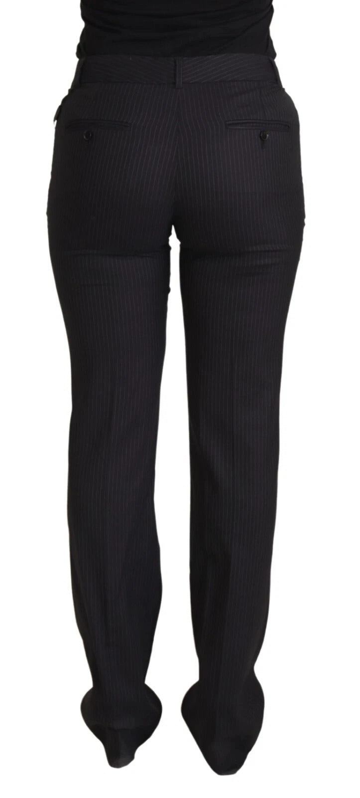 Pantalon Dolce & Gabbana à rayures noires, taille moyenne, en tissu élégant, vu de face.