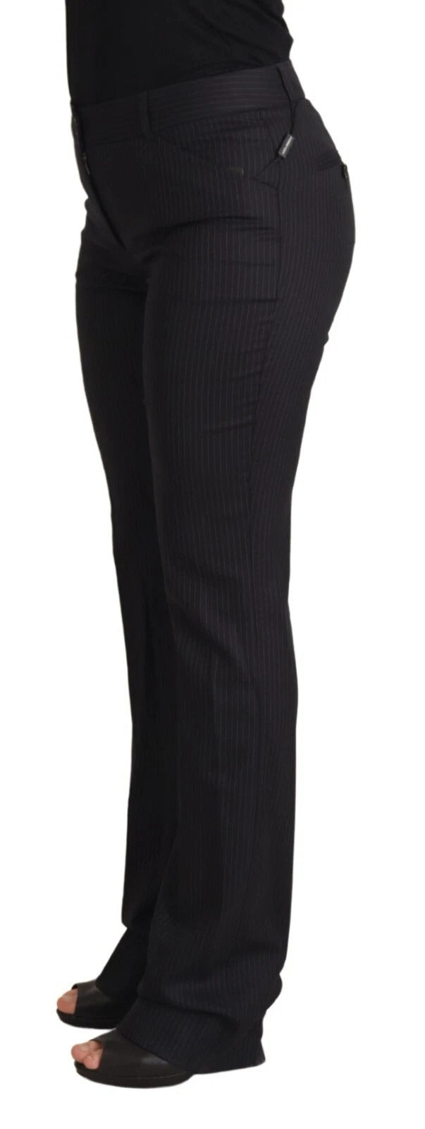 Pantalon Dolce & Gabbana à rayures noires, taille moyenne, en tissu élégant, visible en image.