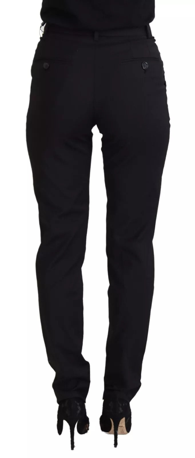 Pantalon noir à taille haute Dolce & Gabbana, coupe skinny, pantalon pour femme, style élégant et ajusté.