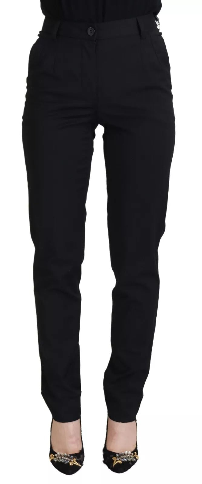Pantalon skinny noir à taille haute Dolce & Gabbana, style élégant et ajusté, en tissu fluide, vue front.