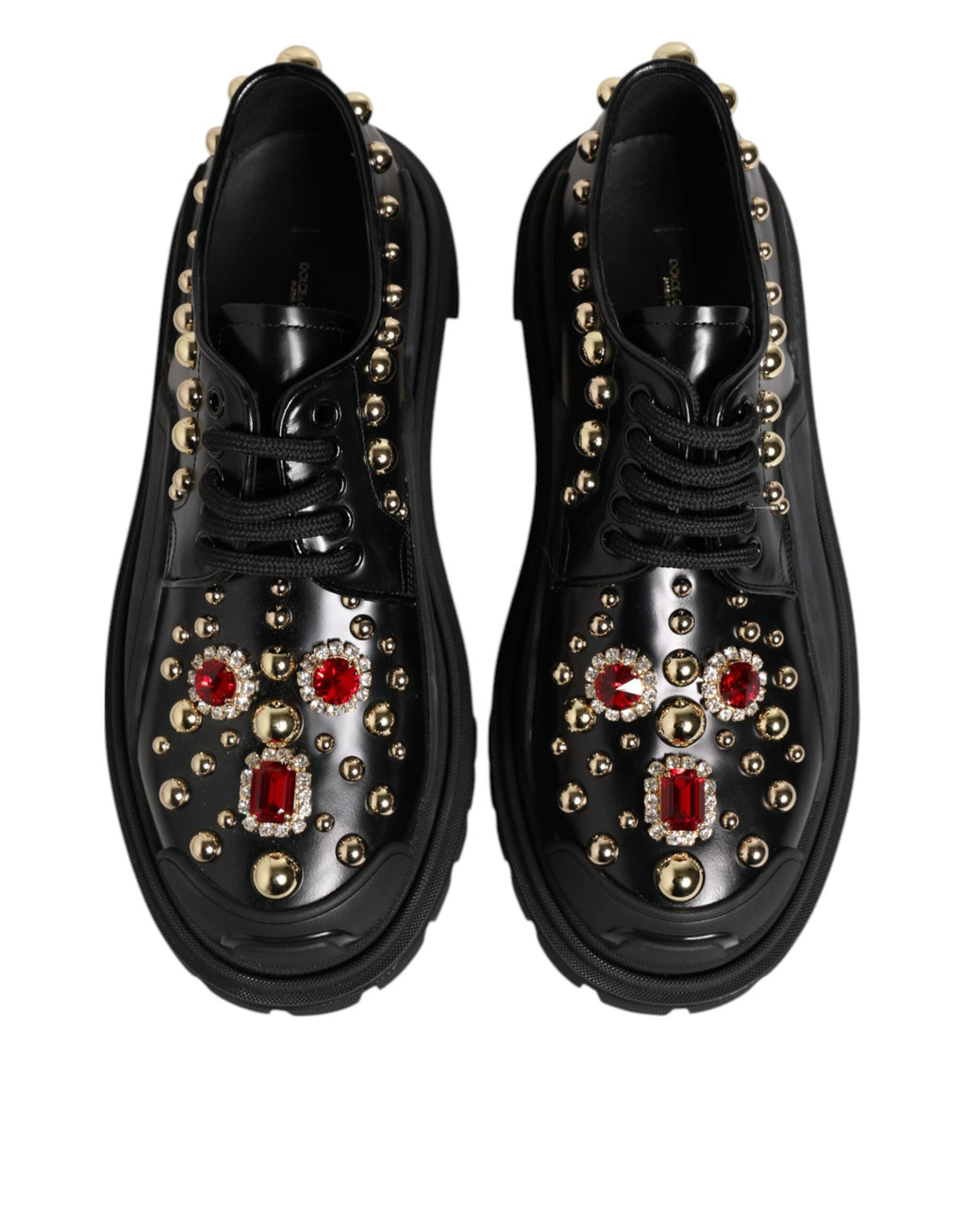 Chaussures Derby en cuir noir Dolce & Gabbana ornées de cristaux et de bijoux, élégantes et sophistiquées.