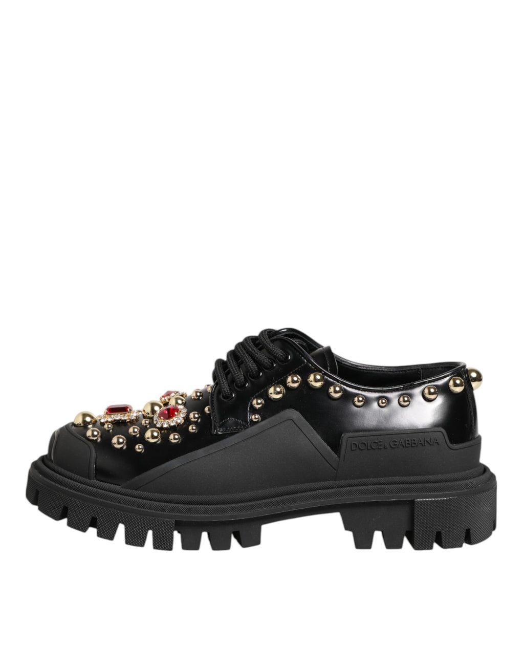Chaussures Derby en cuir noir Dolce & Gabbana ornées de bijoux et de cristaux, élégantes et sophistiquées.