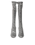 Chaussures Dolce & Gabbana à talons hauts en sequins argentés et glitter, bottines élégantes pour femmes.