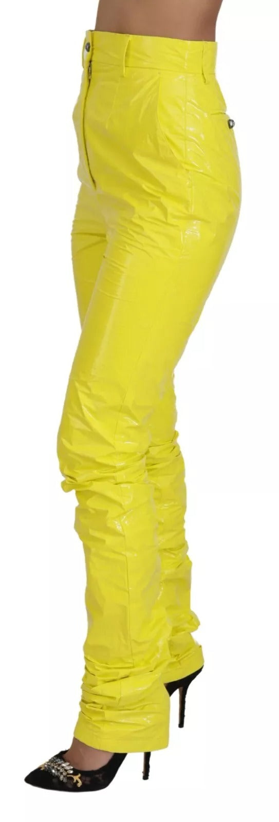 Pantalon skinny taille haute jaune pour femmes de la marque Dolce & Gabbana, visible avec poche arrière et coupe ajustée