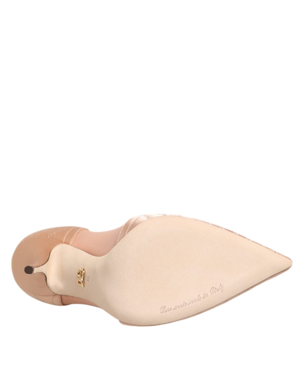 Chaussures stilettos en satin nude avec mesh, Dolce & Gabbana Cipria, élégantes et sophistiquées, vues de face sur fond blanc.