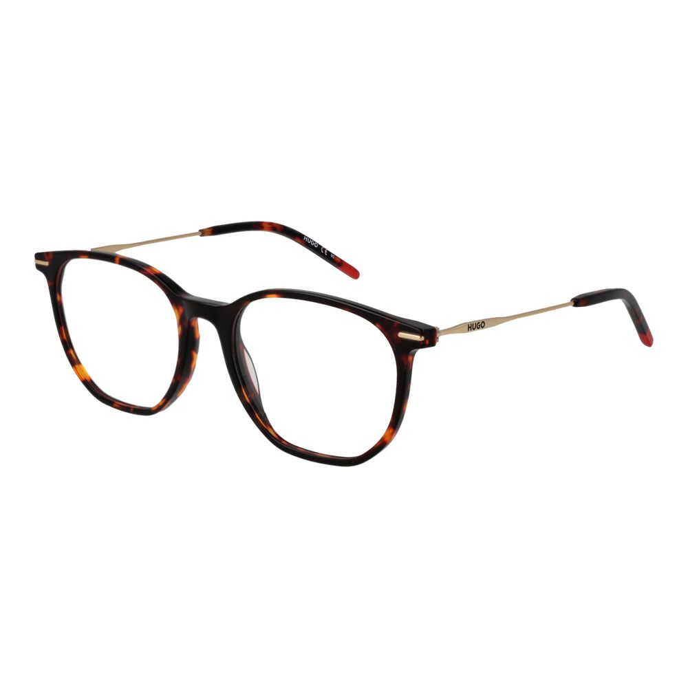Lunettes en acétate marron Hugo Boss avec monture élégante et moderne, vues de face.