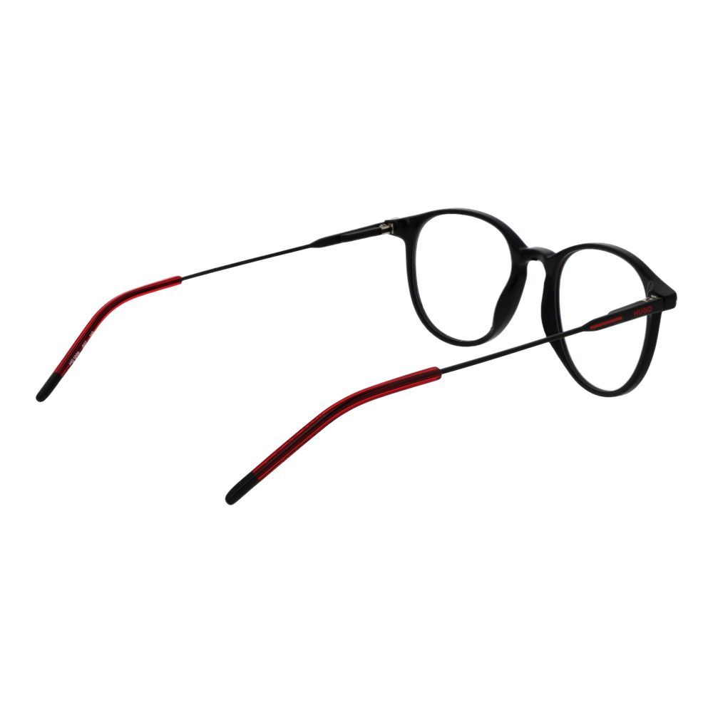 Lunettes de vue en acétate noir de la marque Hugo Boss, monture élégante avec détails modernes.