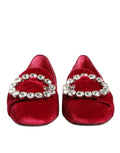 Chaussures plates Dolce & Gabbana en velours rouge avec boucle en cristal, loafers élégants pour femmes.