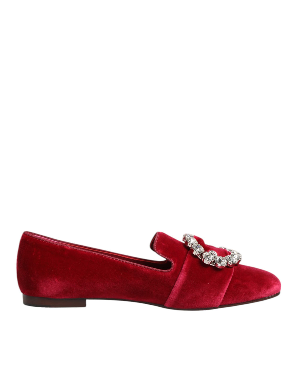 Chaussures Dolce & Gabbana, mocassins en velours rouge avec boucle en cristal, chaussures plates élégantes pour femmes.
