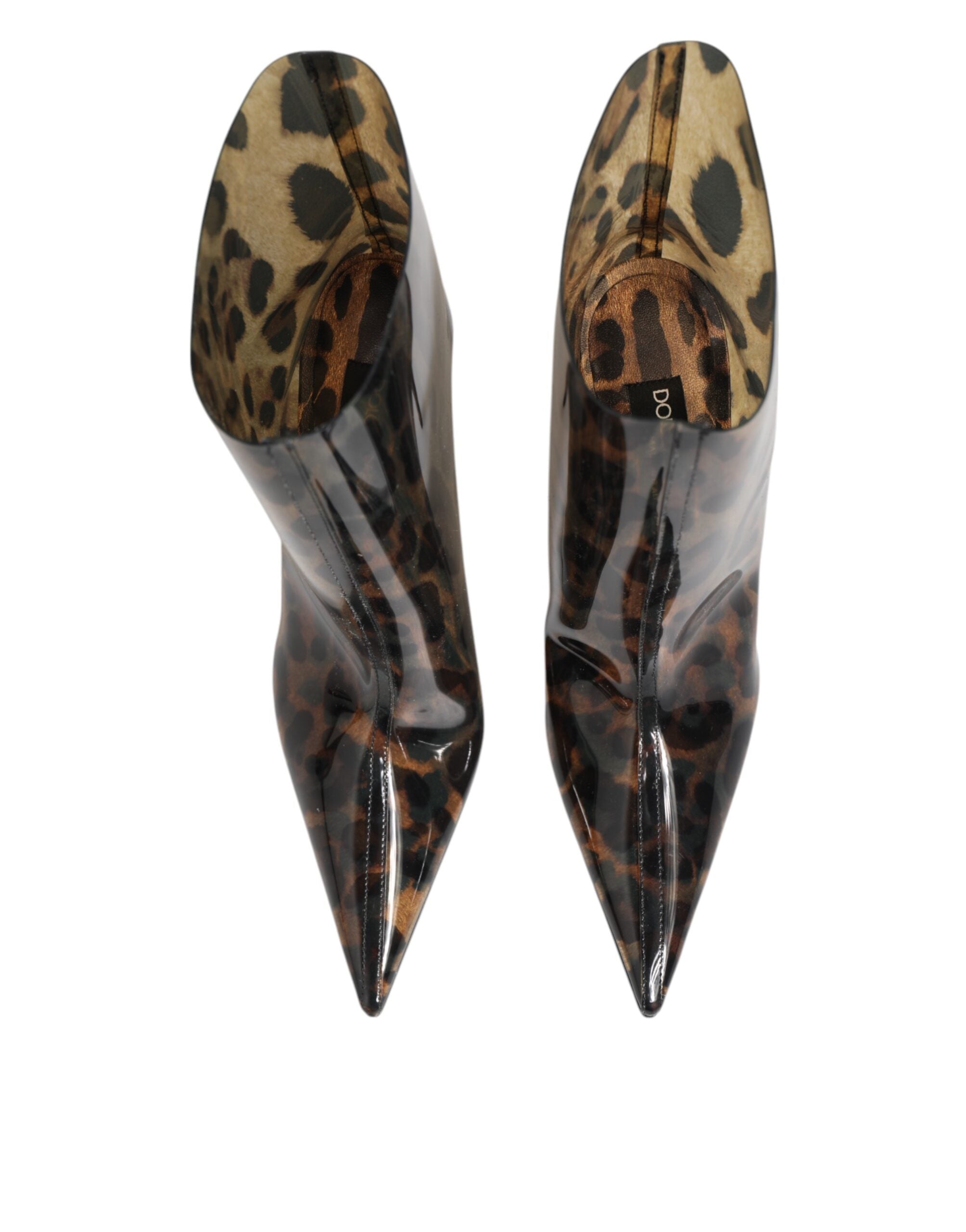 Bottes pointues en PVC à imprimé léopard Dolce & Gabbana, chaussures élégantes avec design audacieux et motif animalier.