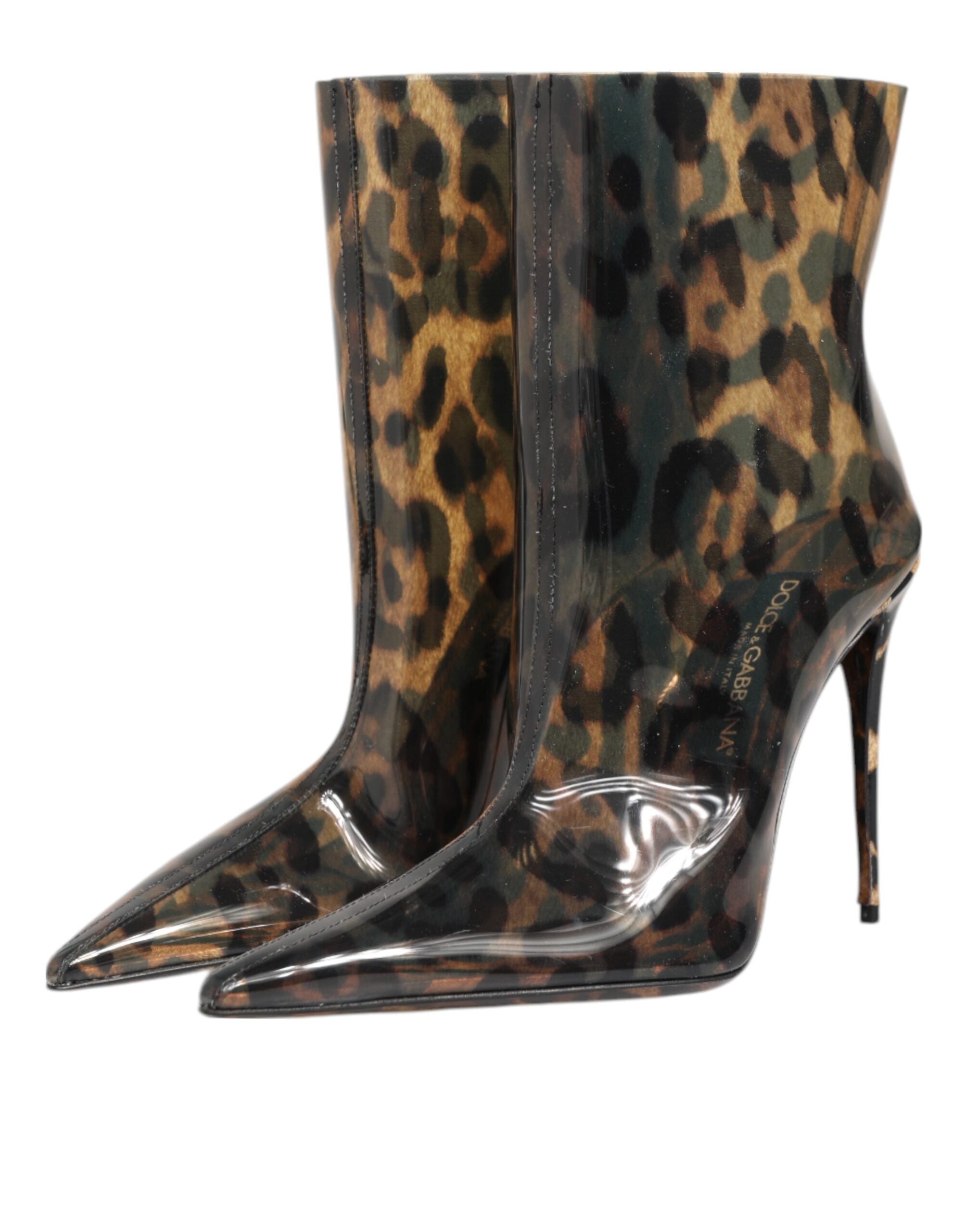 Bottes en PVC à imprimé léopard de Dolce & Gabbana avec bout pointu et style élégant.