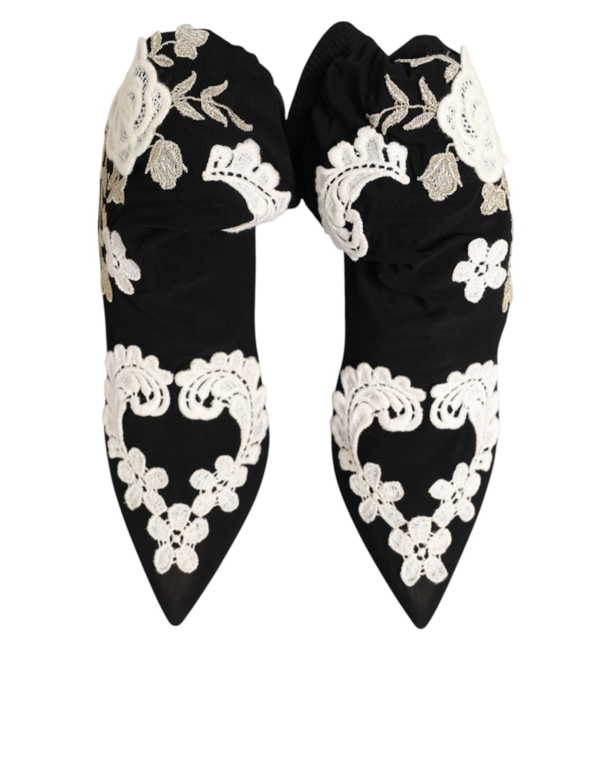 Bottes stilettos en jersey noir et blanc brodé de Dolce & Gabbana, chaussures élégantes et sophistiquées.