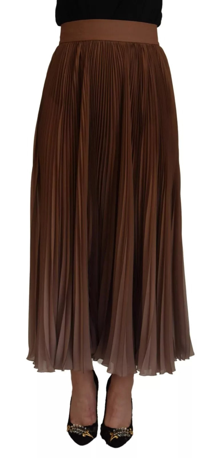 Jupe longue plissée en chiffon beige Dolce & Gabbana, style midi élégante et fluide.