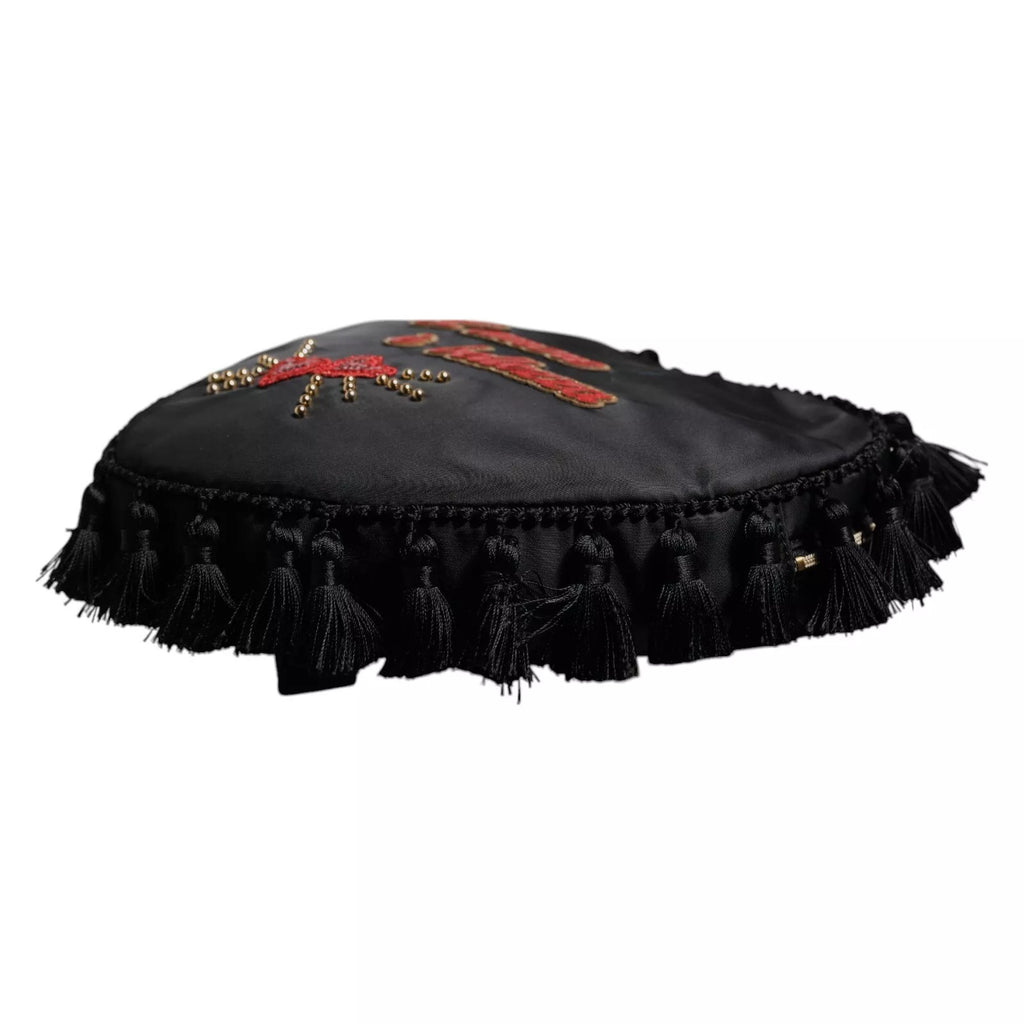 Sac à dos pour enfants Dolce & Gabbana noir avec patch cœur L'Amore orné de broderies et embellissements.