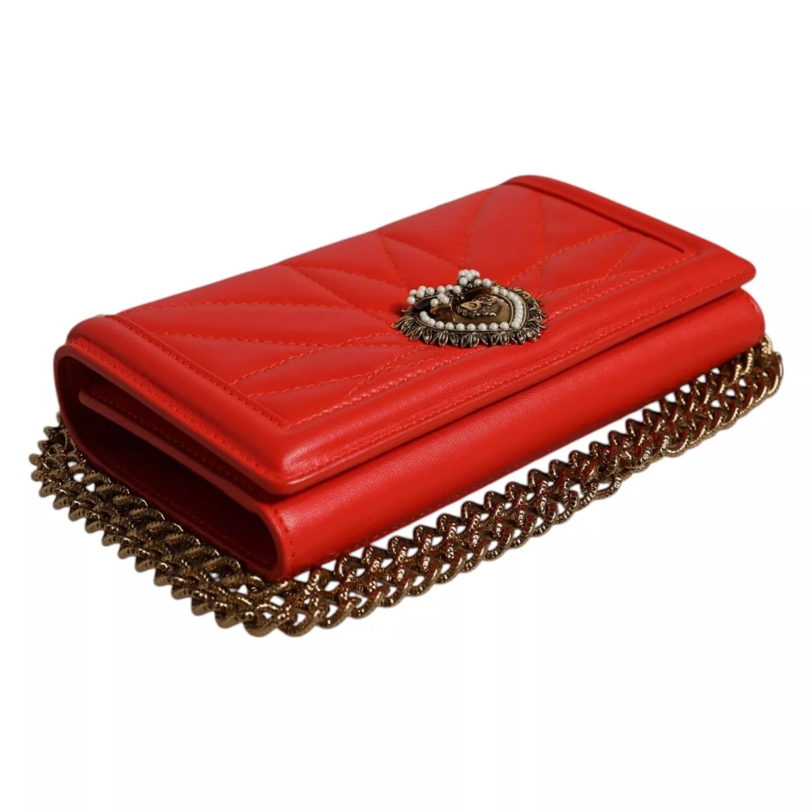 Étui de téléphone Dolce & Gabbana Red Quilted Devotion pour iPhone 11 PRO, sac à bandoulière en cuir rembourré rouge.