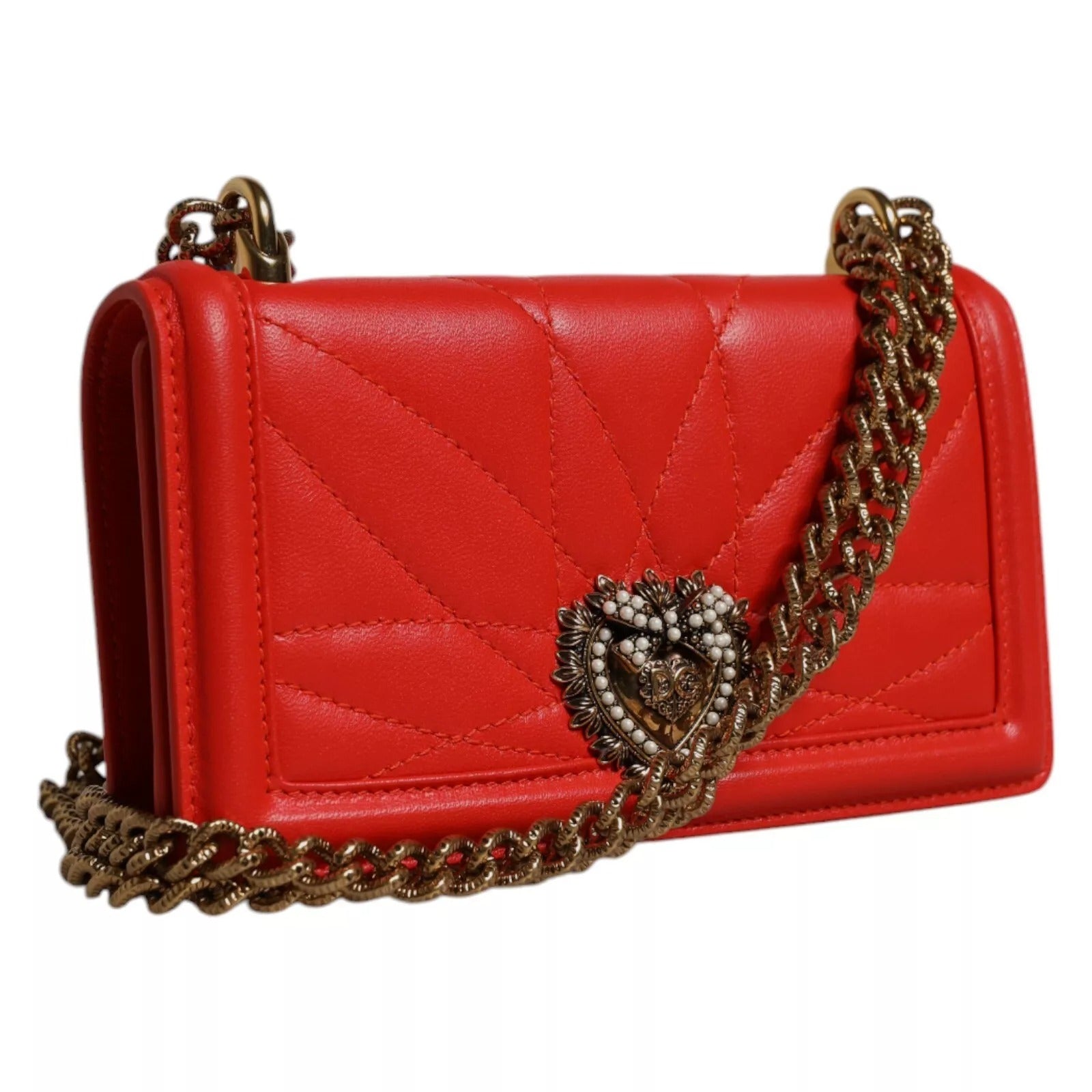Étui en cuir rouge Dolce & Gabbana Devotion pour téléphone 11 PRO, sac à bandoulière rembourré avec motif quilté.