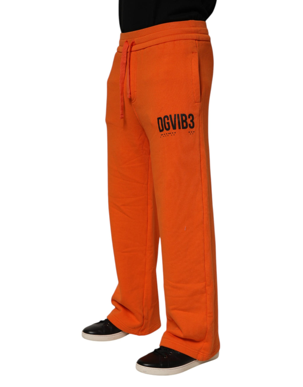 Pantalon de jogging en coton orange Dolce & Gabbana DG VIB3 avec logo, cordons de serrage et style décontracté.