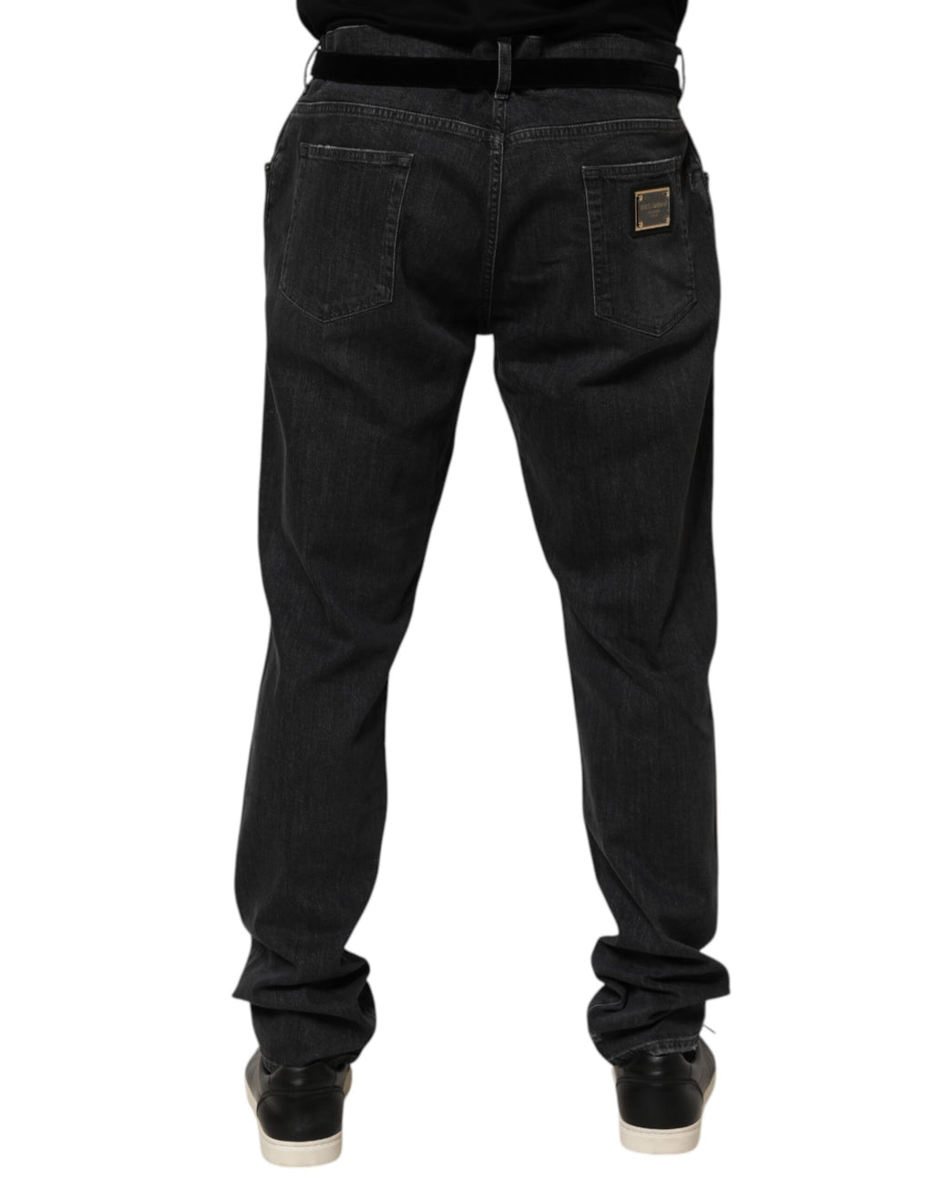 Jeans Dolce & Gabbana en coton noir, slim fit, déchirés et distressed, avec logo visible.